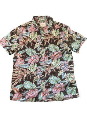 Bixby Nomad Mens Slim Fit Floral Short Sleeve Button-Up Shirt L Black Multi